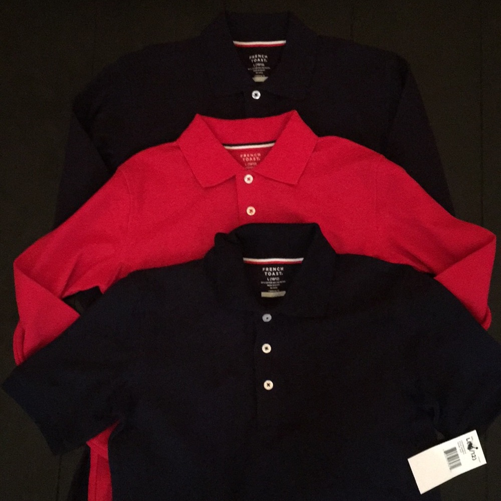 Boys French Toast polos 2 L/S, 1 S/L - L (10/12)